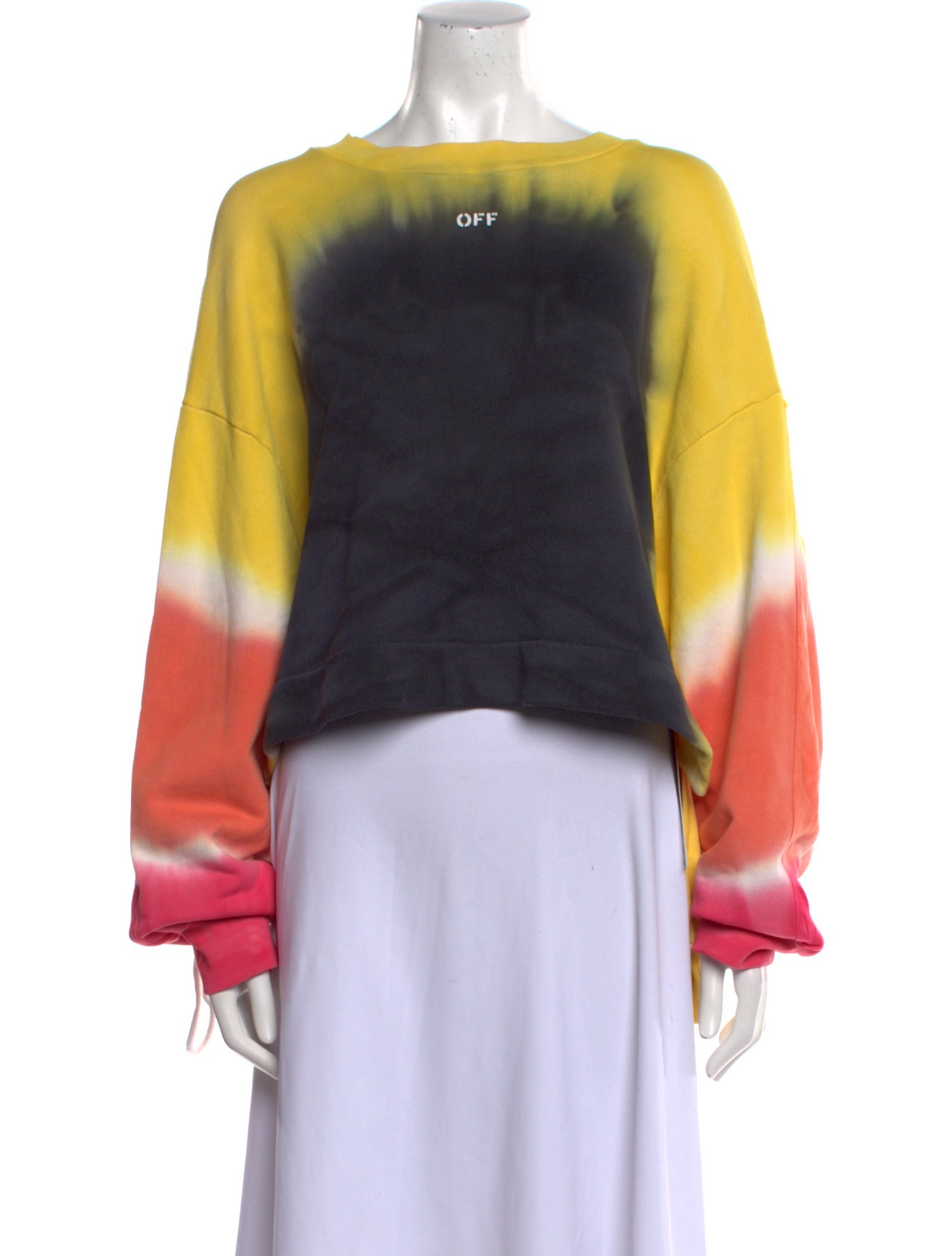 Off-White Tie-Dye Print Bateau Neckline Crop Top