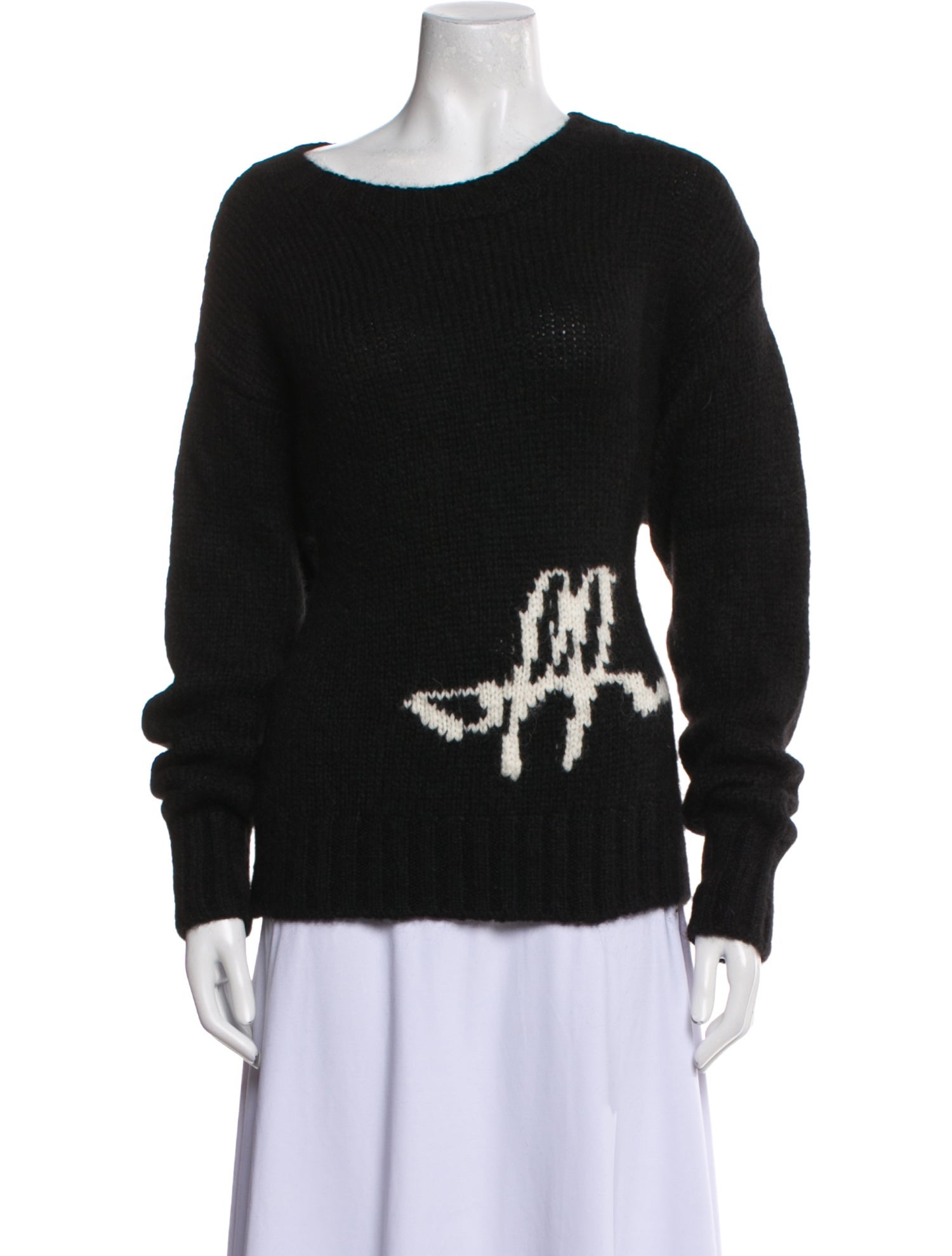 Off-White Graphic Print Bateau Neckline Sweater