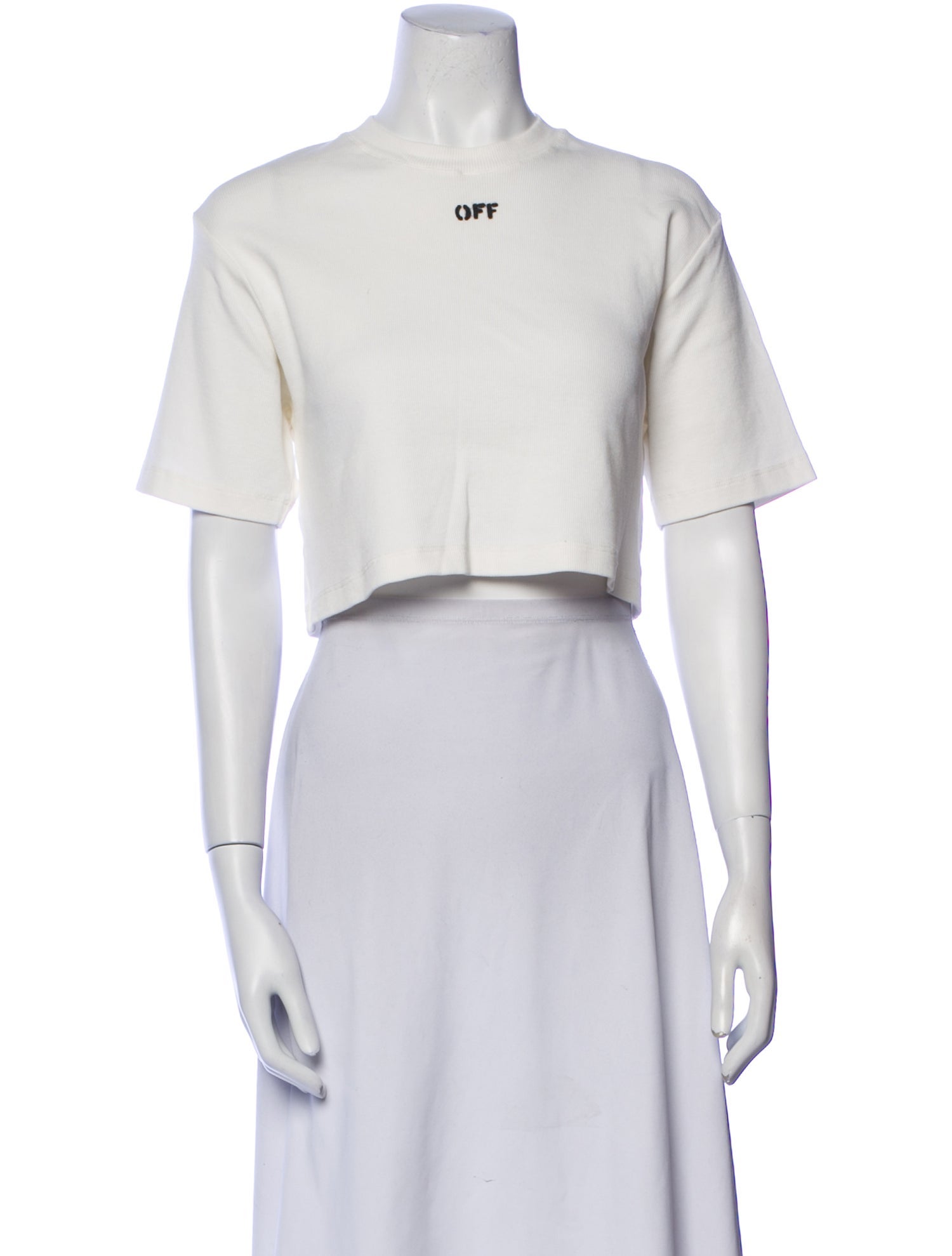 Off-White Crew Neck Short Sleeve Crop Top