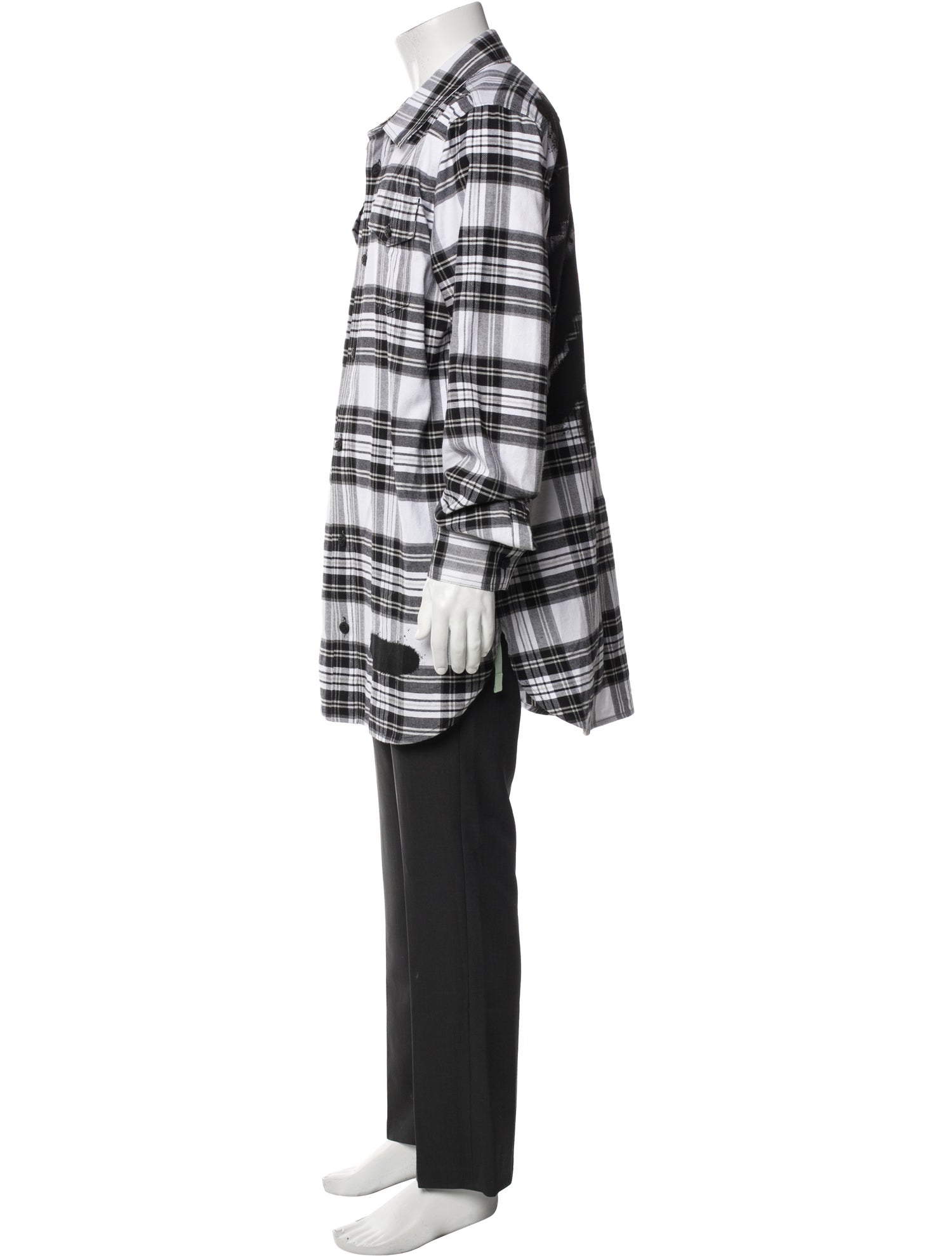 Off-White Plaid Print Long Sleeve Shirt