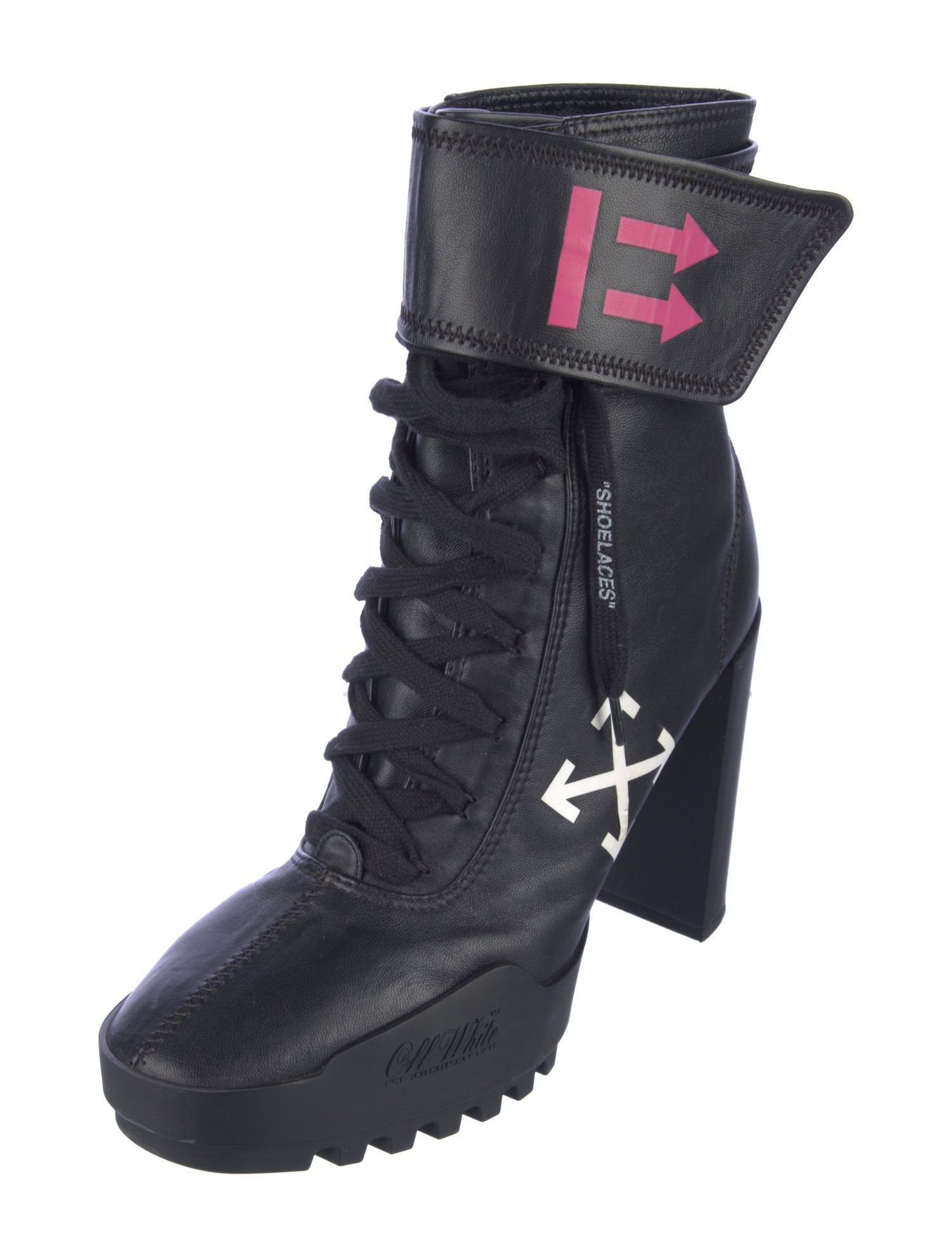 Off-White Leather Graphic Print Sock Boots