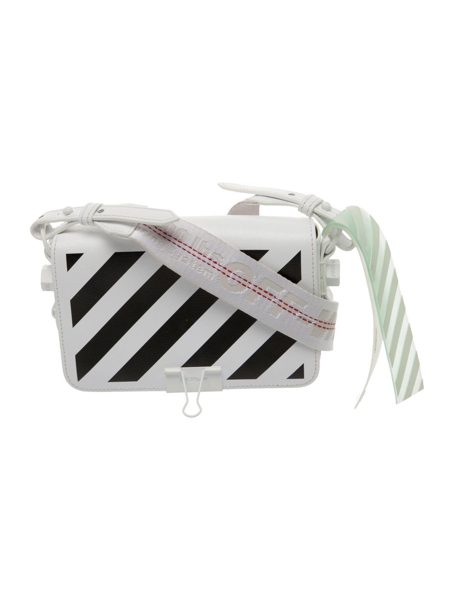 Off-White Leather Diagonal Binder Clip