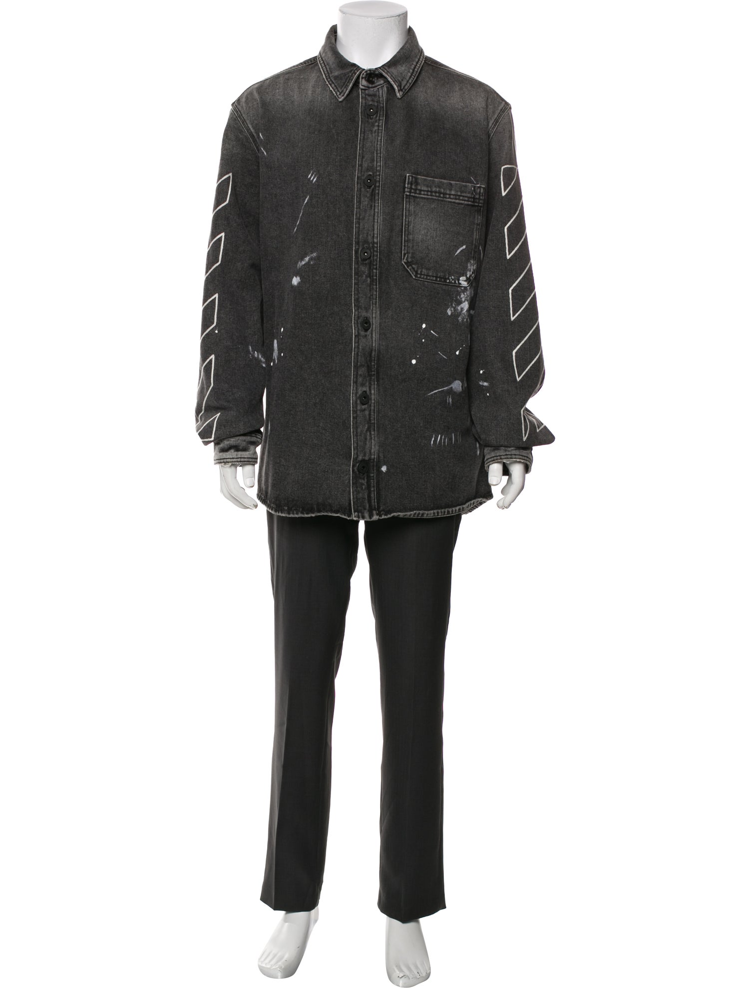 Off-White Graphic Print Long Sleeve Denim Shirt