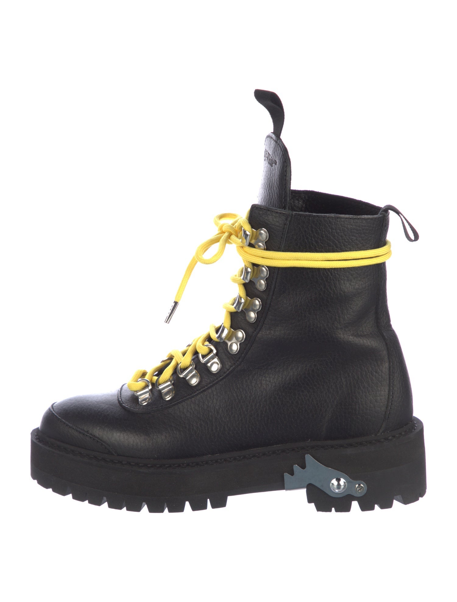 Off-White Leather Colorblock Pattern Combat Boots