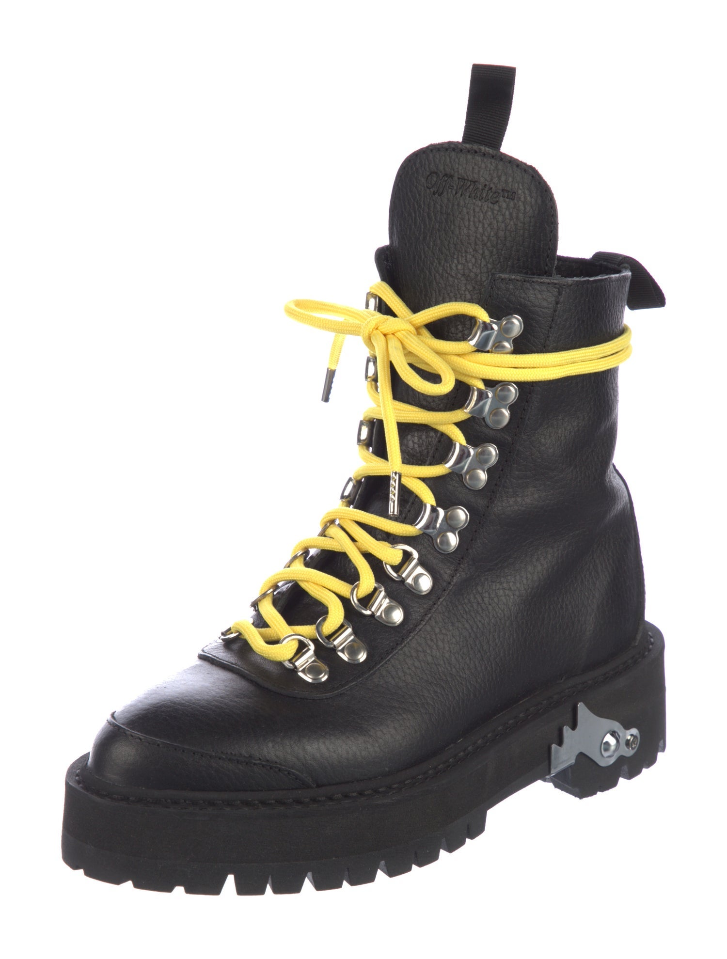 Off-White Leather Colorblock Pattern Combat Boots