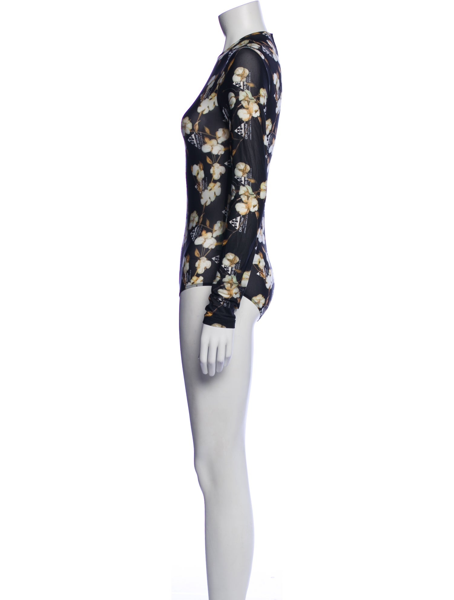 Off-White Floral Print Mock Neck Bodysuit