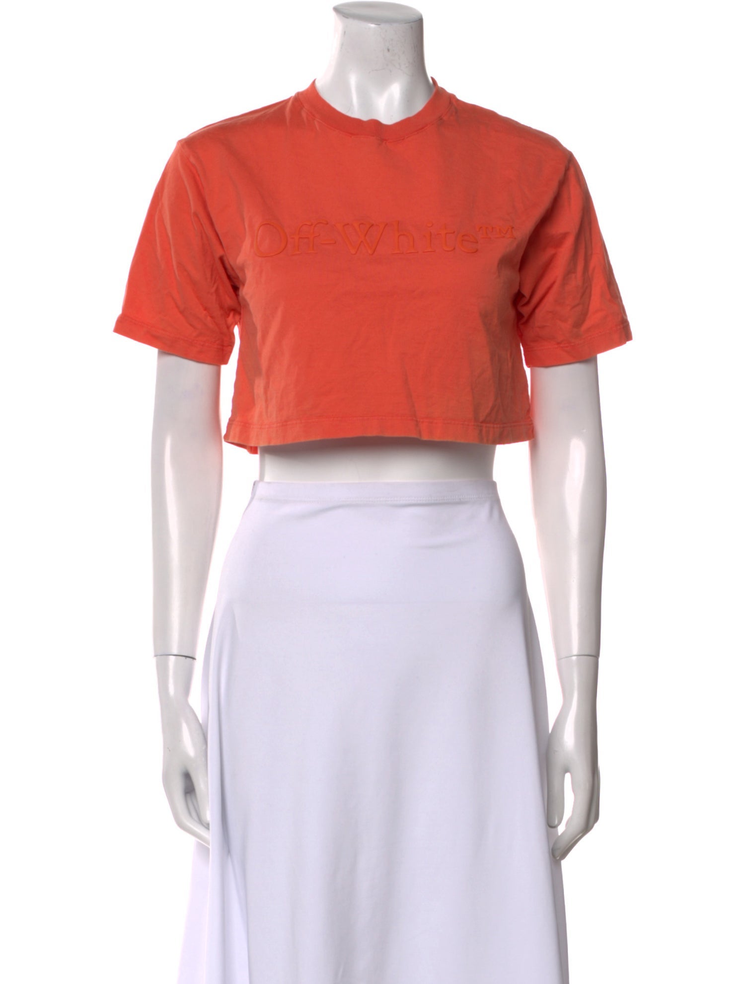 Off-White Crew Neck Short Sleeve Crop Top