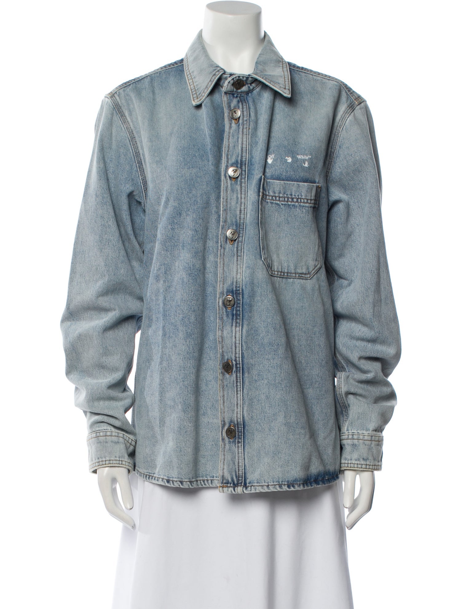 Off-White 2020 Logo Long Sleeve Denim Shirt