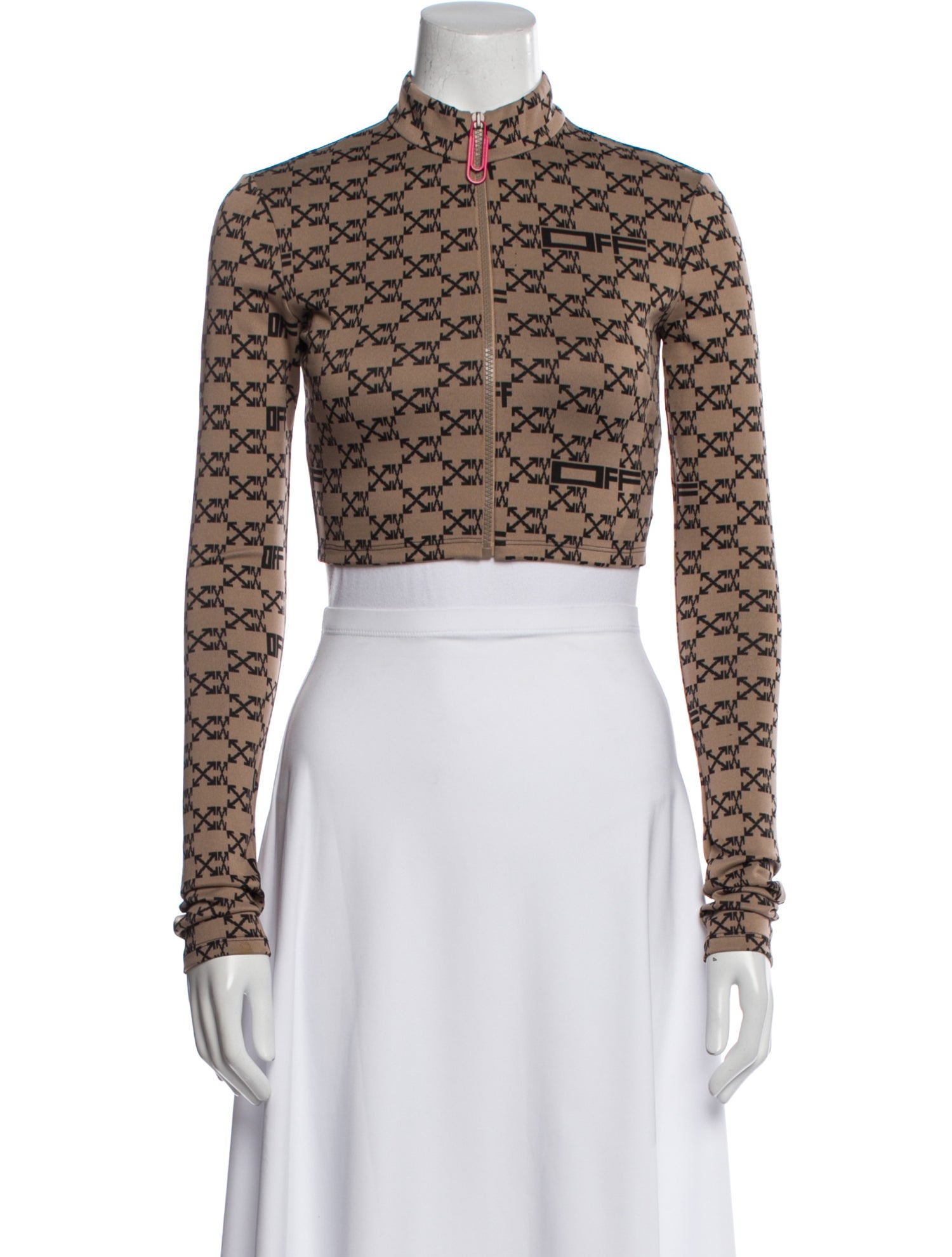 Off-White Printed Mock Neck Crop Top