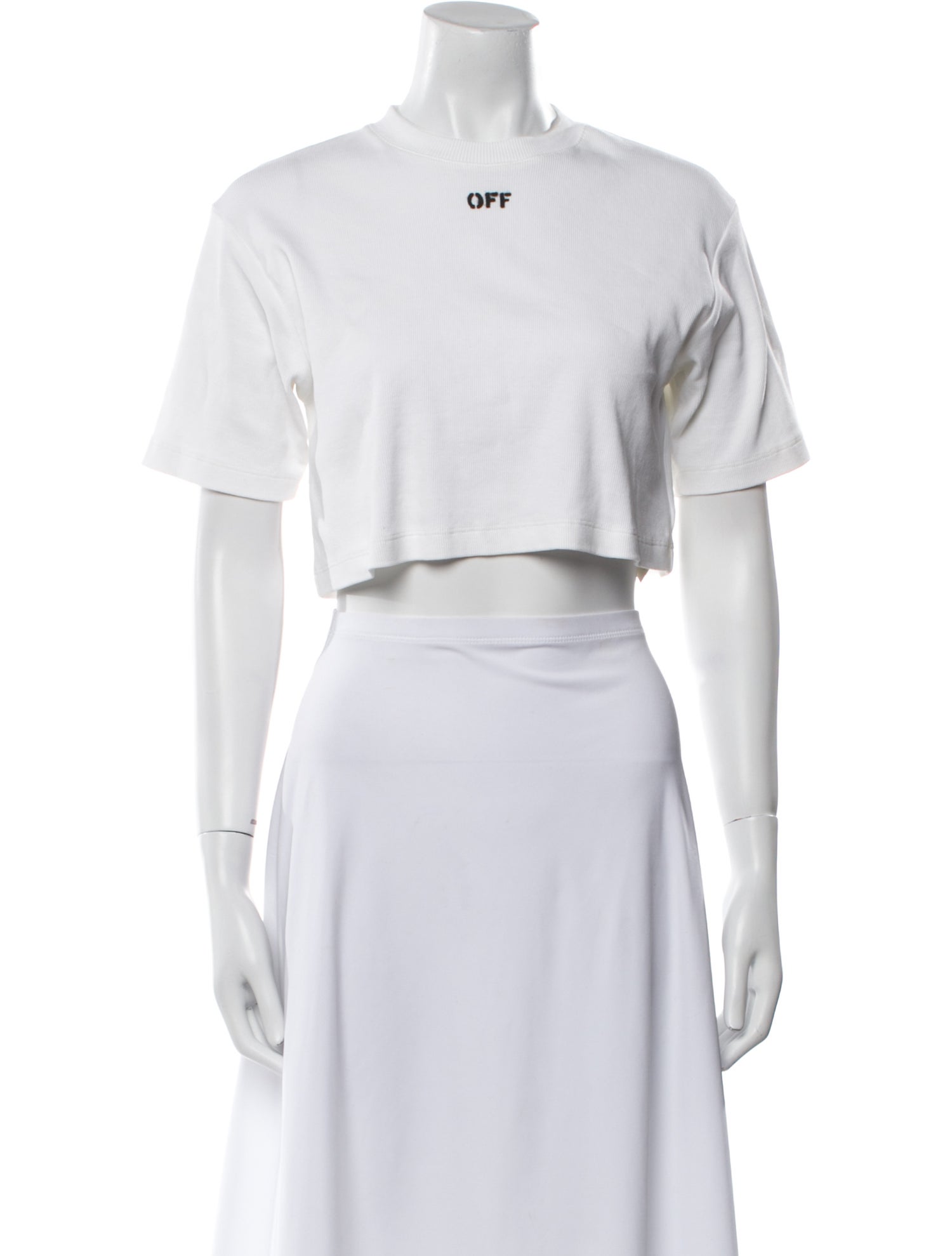 Off-White Crew Neck Short Sleeve Crop Top