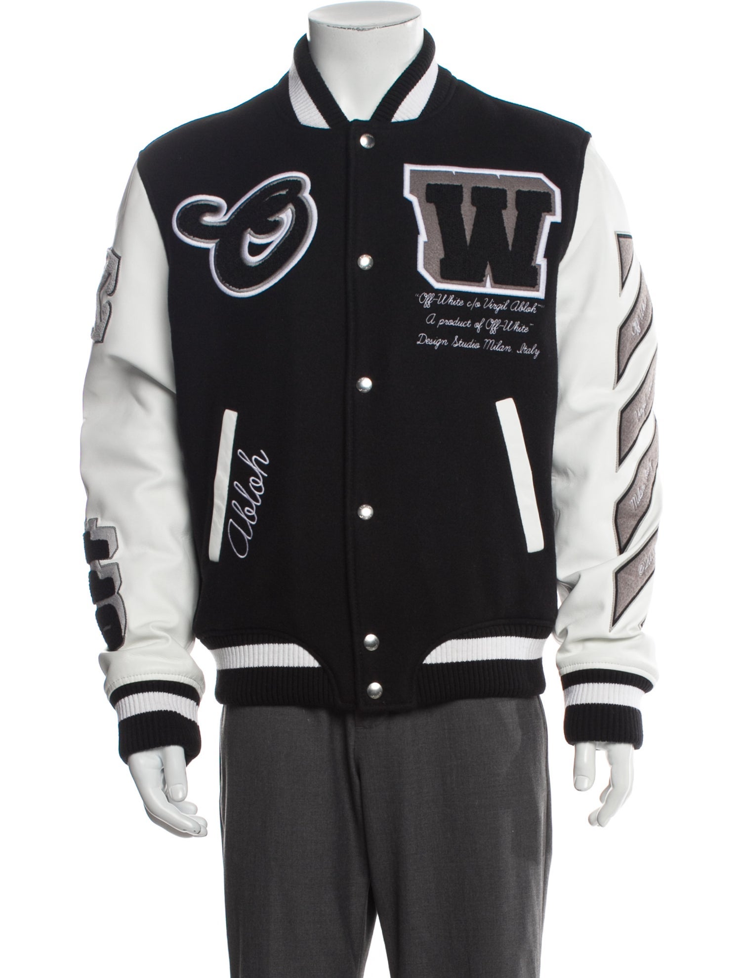 Off-White Leather Patterned Varsity Jacket
