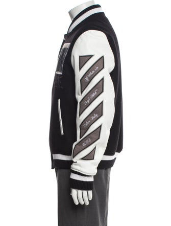 Off-White Leather Patterned Varsity Jacket