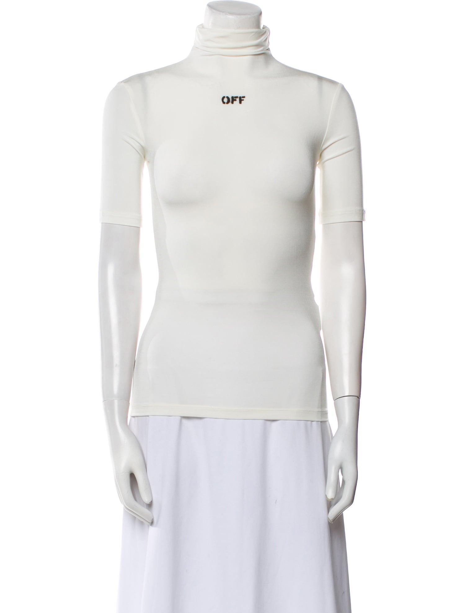 Off-White Mock Neck Short Sleeve Top