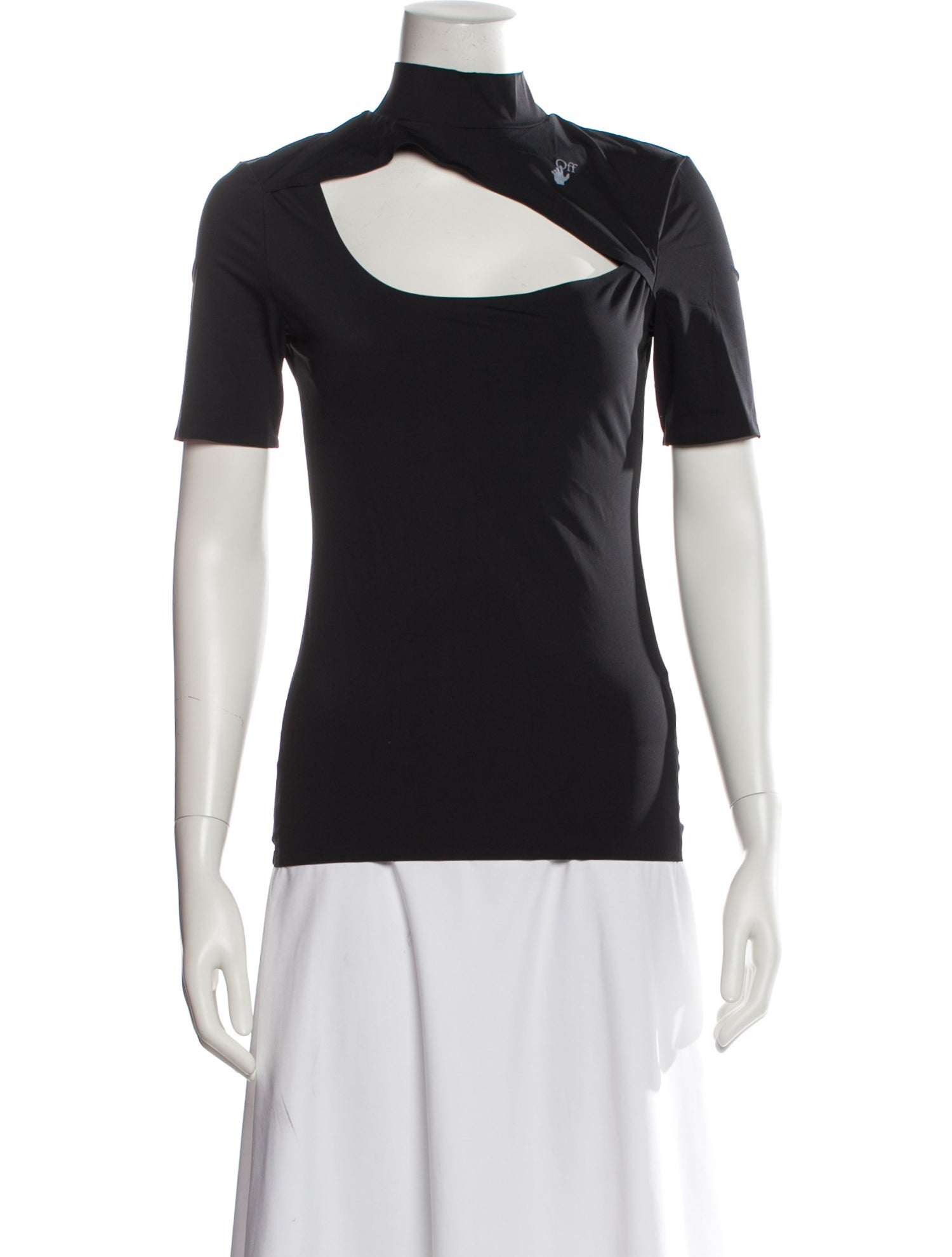 Off-White Mock Neck Short Sleeve Top