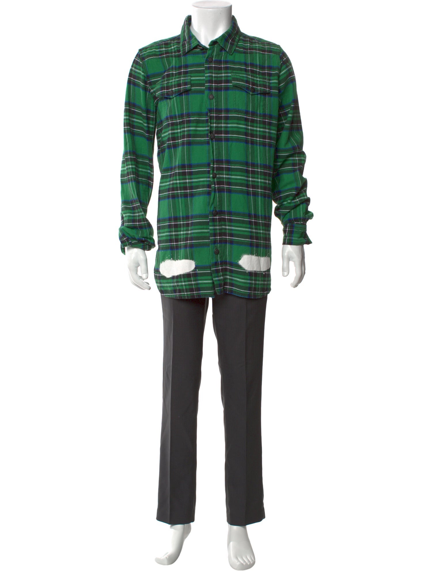 Off-White Plaid Print Long Sleeve Shirt