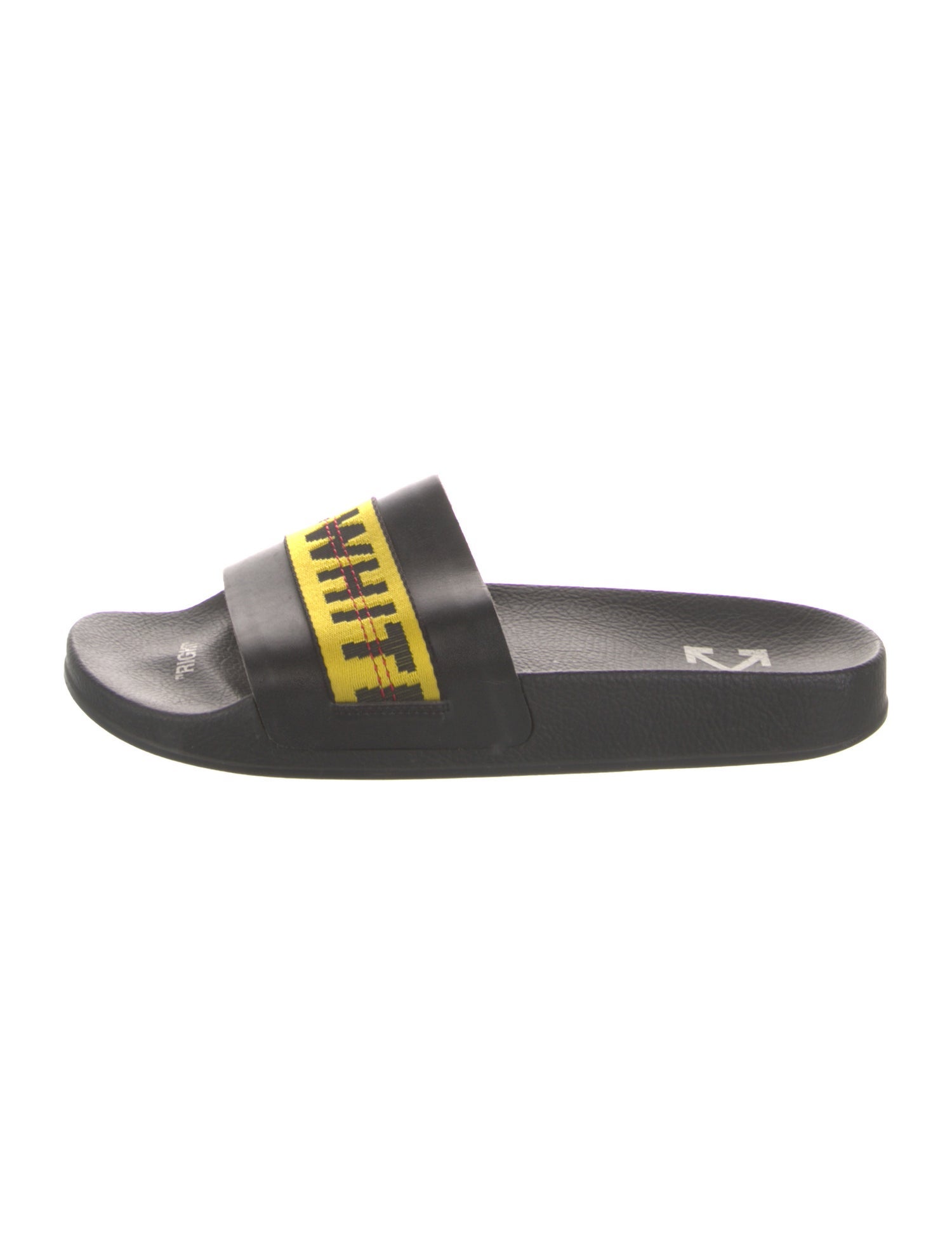 Off-White Leather Graphic Print Slides