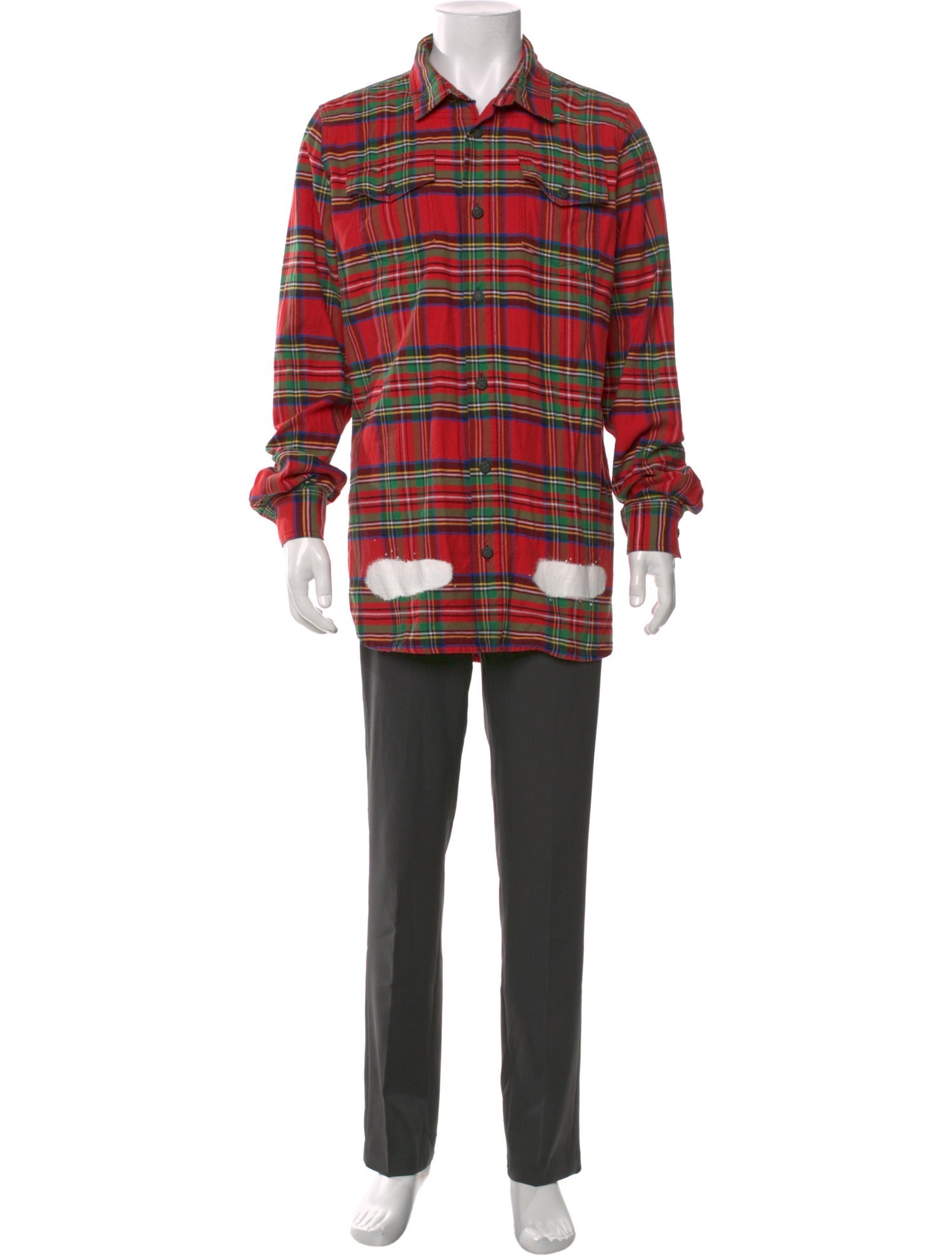 Off-White Plaid Print Long Sleeve Shirt