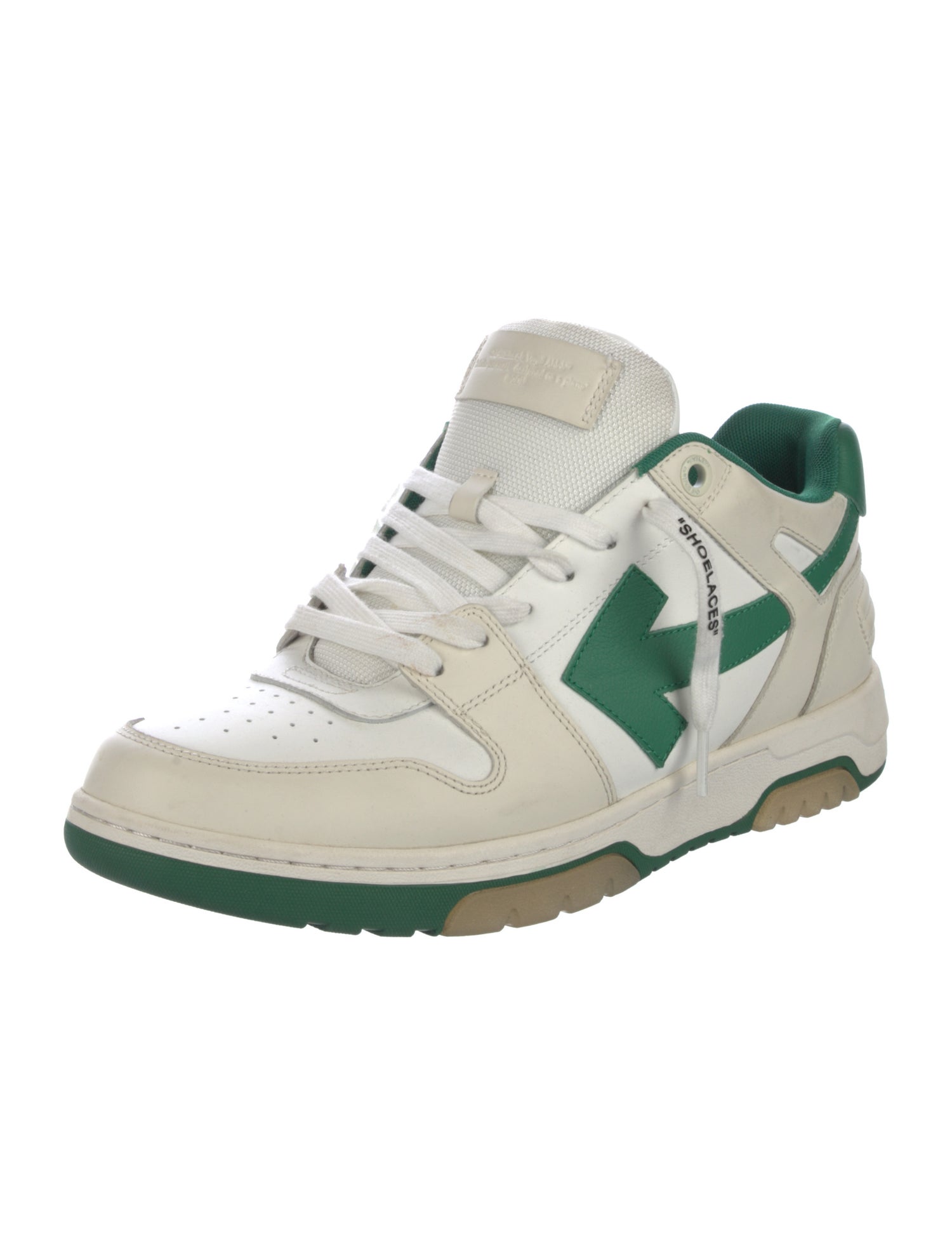 Off-White Leather Colorblock Pattern Athletic Sneakers