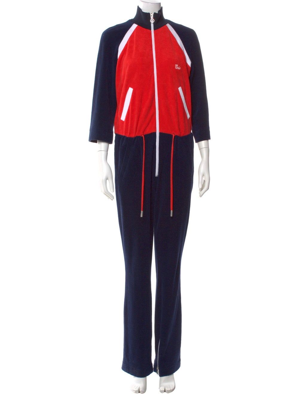 Off-White Colorblock Pattern Mock Neck Jumpsuit - image 1