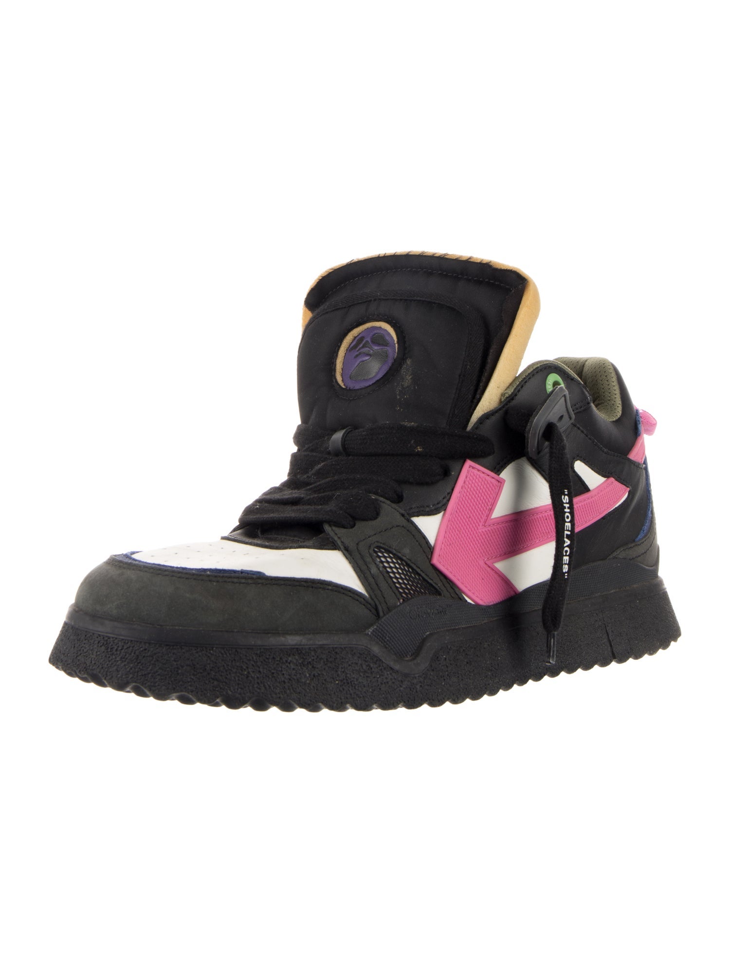 Off-White Suede Colorblock Pattern Athletic Sneakers