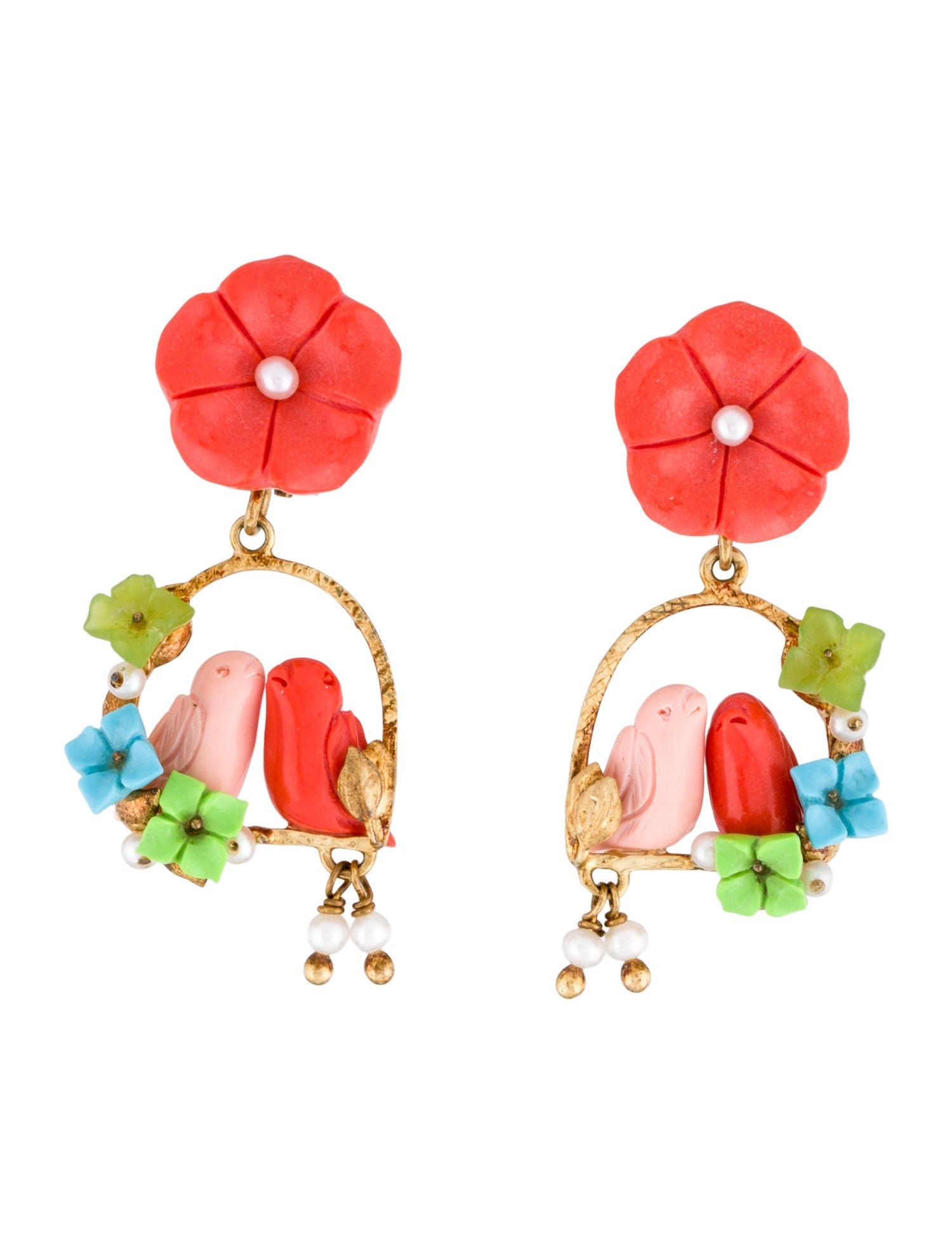 Of Rare Origin Pearl, Composite Coral & Serpentine Inseparables Drop Earrings