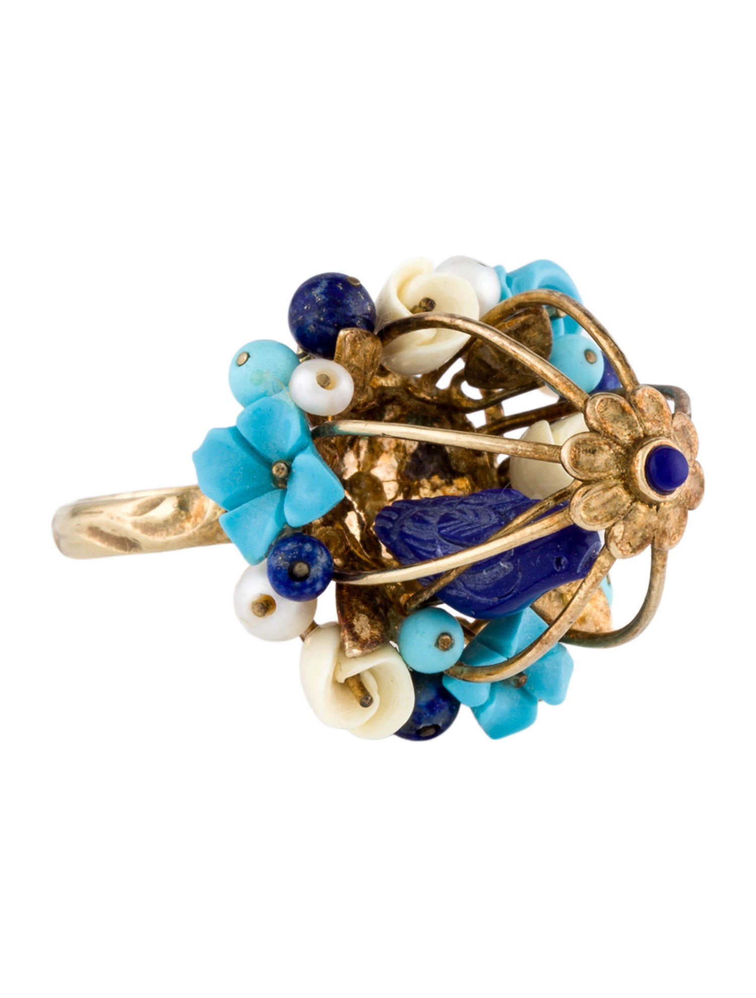 Of Rare Origin Pearl, Lapis Lazuli, Ceramic Aviary Classic Ring