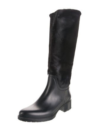 O Jour Fur Leather Trim Embellishment Riding Boots