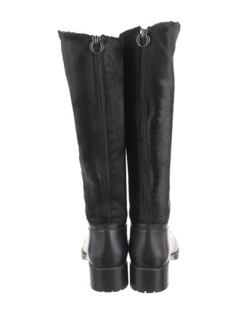 O Jour Fur Leather Trim Embellishment Riding Boots