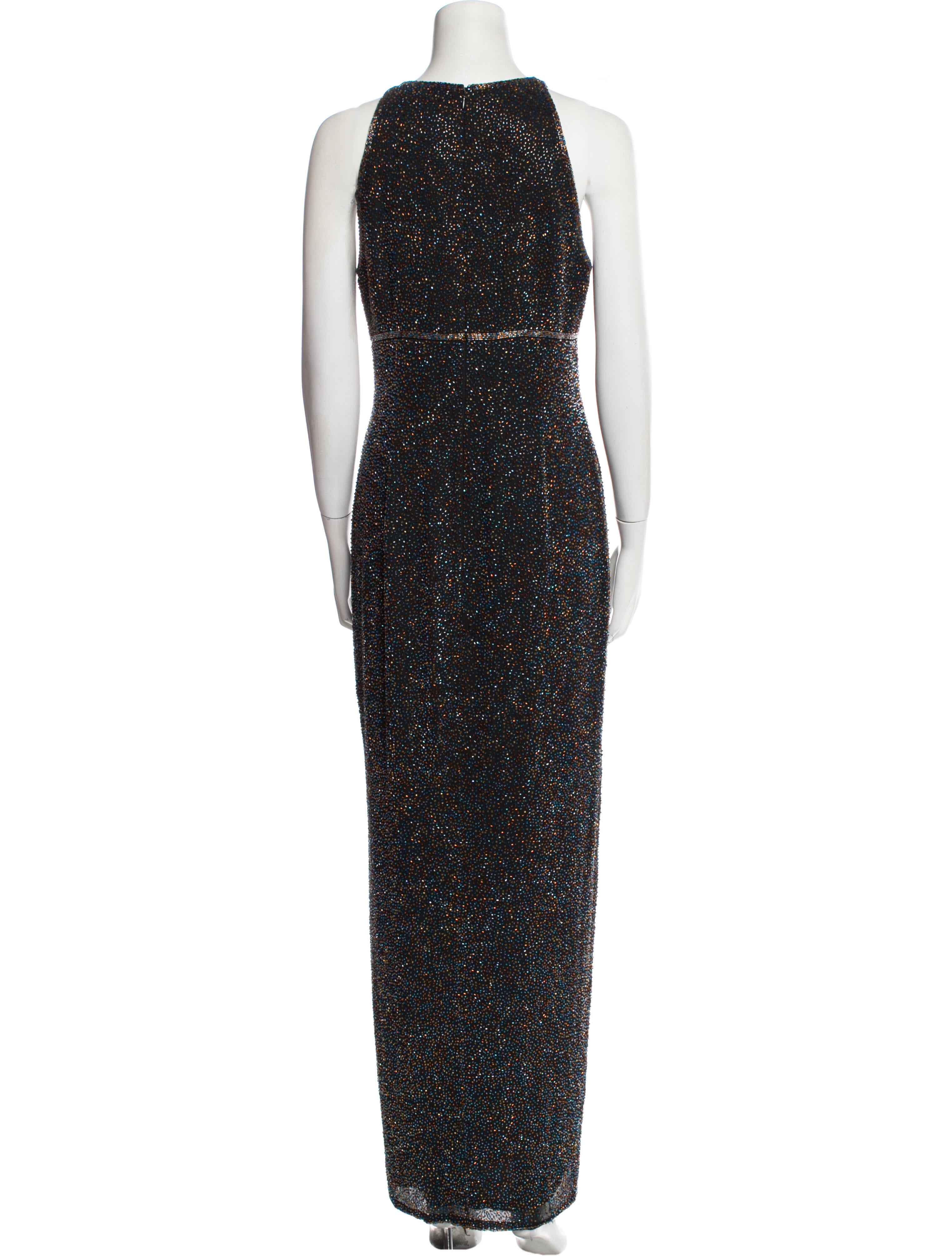 oleg cassini cocktail dress 1980s Oleg Cassini Fully Sequin Covered Abstract Design Vintage Dress