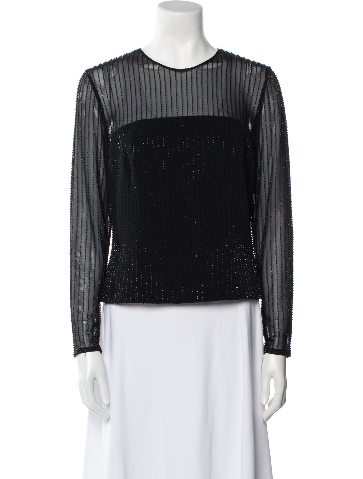 Oleg Cassini Crew Neck Long Sleeve Blouse