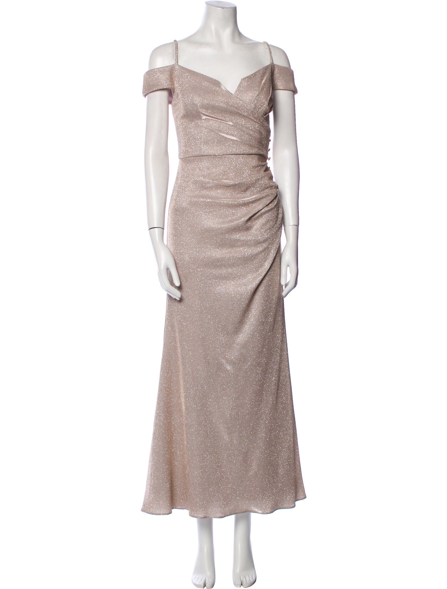 Oleg Cassini Off-The-Shoulder Long Dress