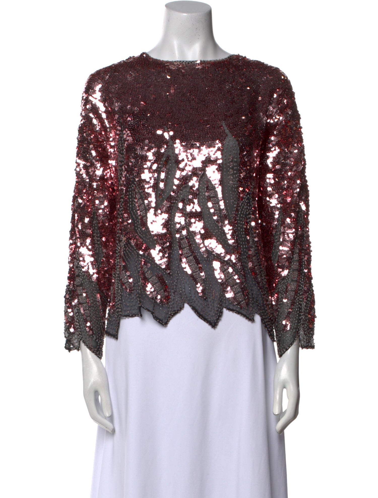 Oleg Cassini Patterned Bateau Neckline Blouse