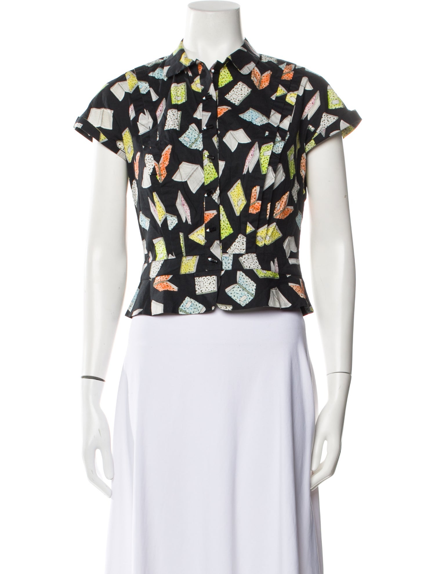 Olympia Le-Tan Printed Mock Neck Crop Top