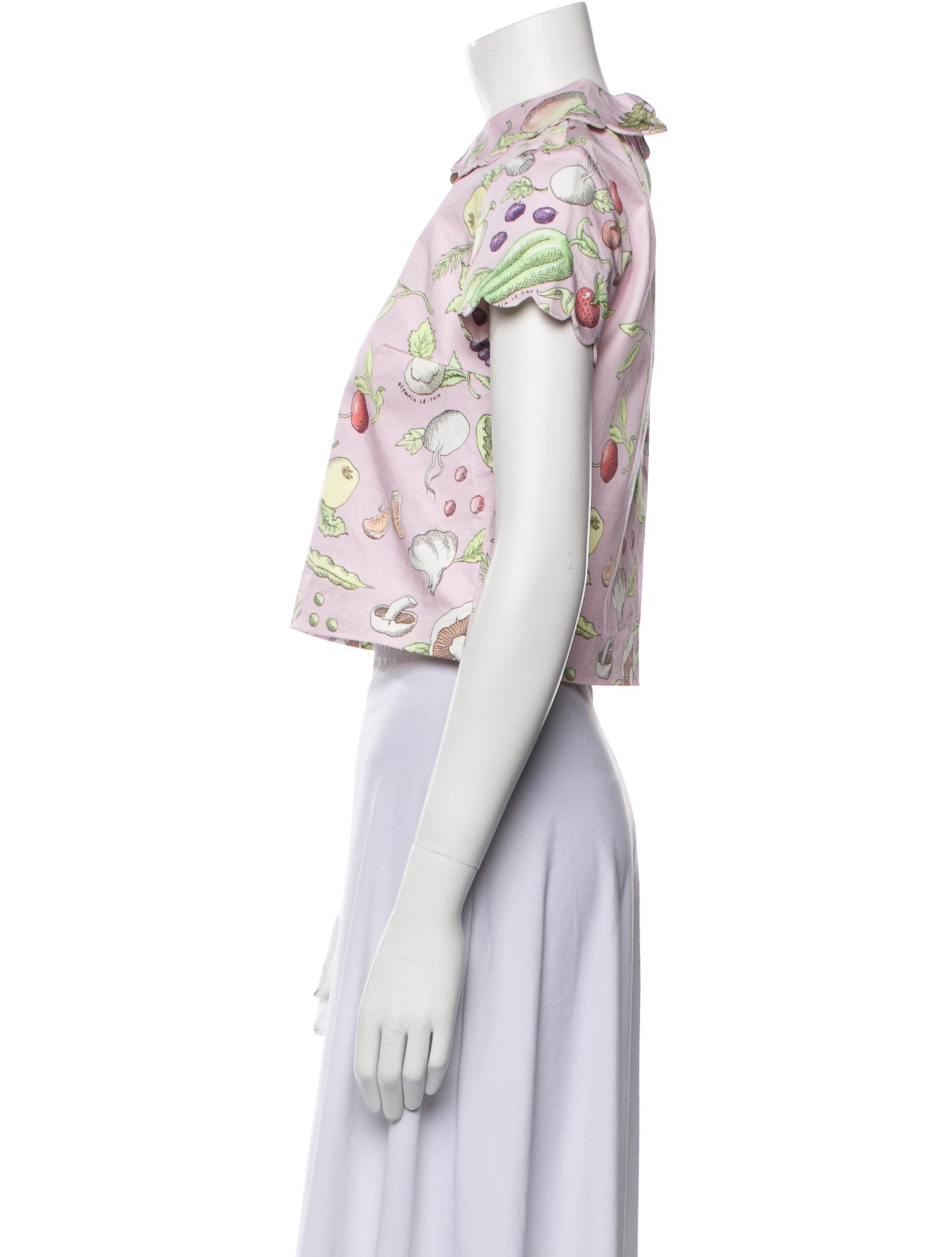 Olympia Le-Tan Floral Print Short Sleeve Crop Top