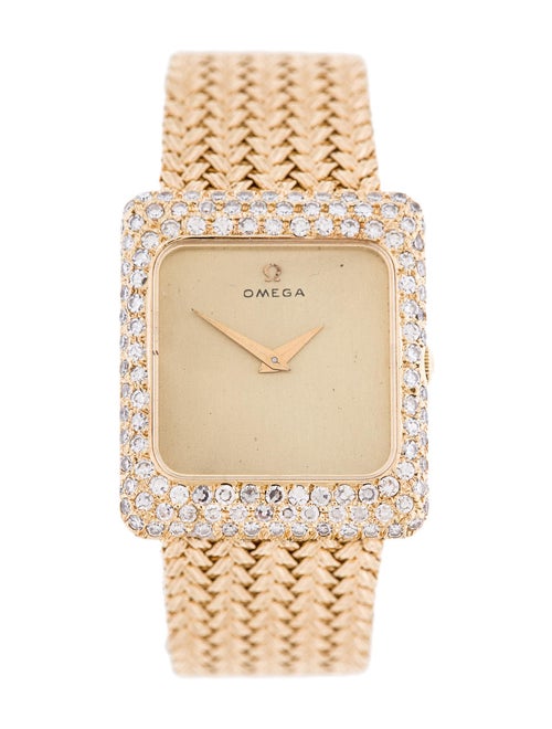 Omega 18K Gold Mesh Bracelet Diamond Watch