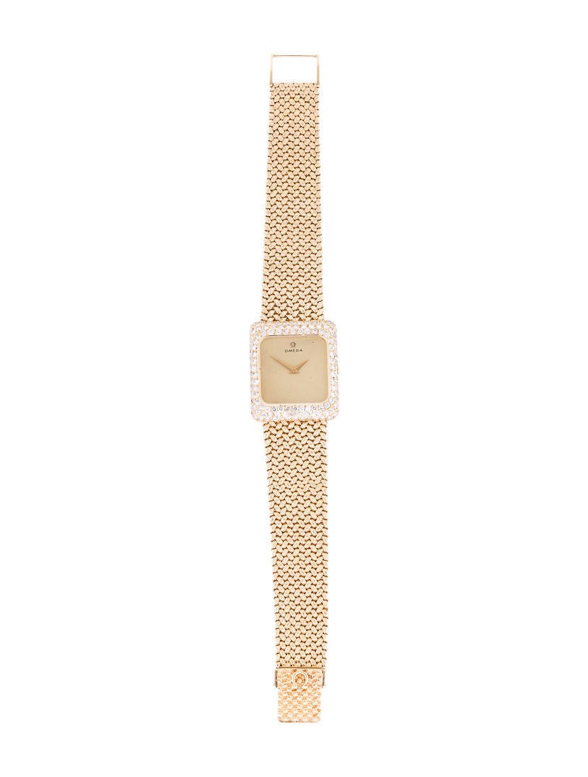 Omega 18K Gold Mesh Bracelet Diamond Watch