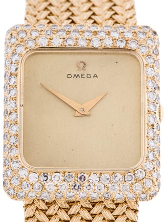 Omega 18K Gold Mesh Bracelet Diamond Watch