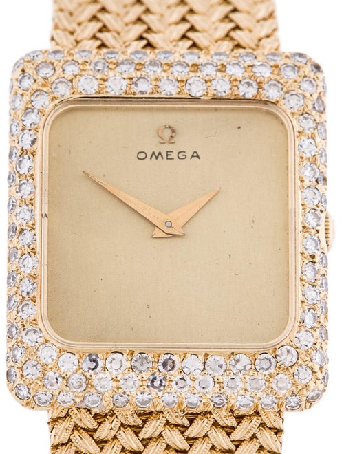 Omega 18K Gold Mesh Bracelet Diamond Watch