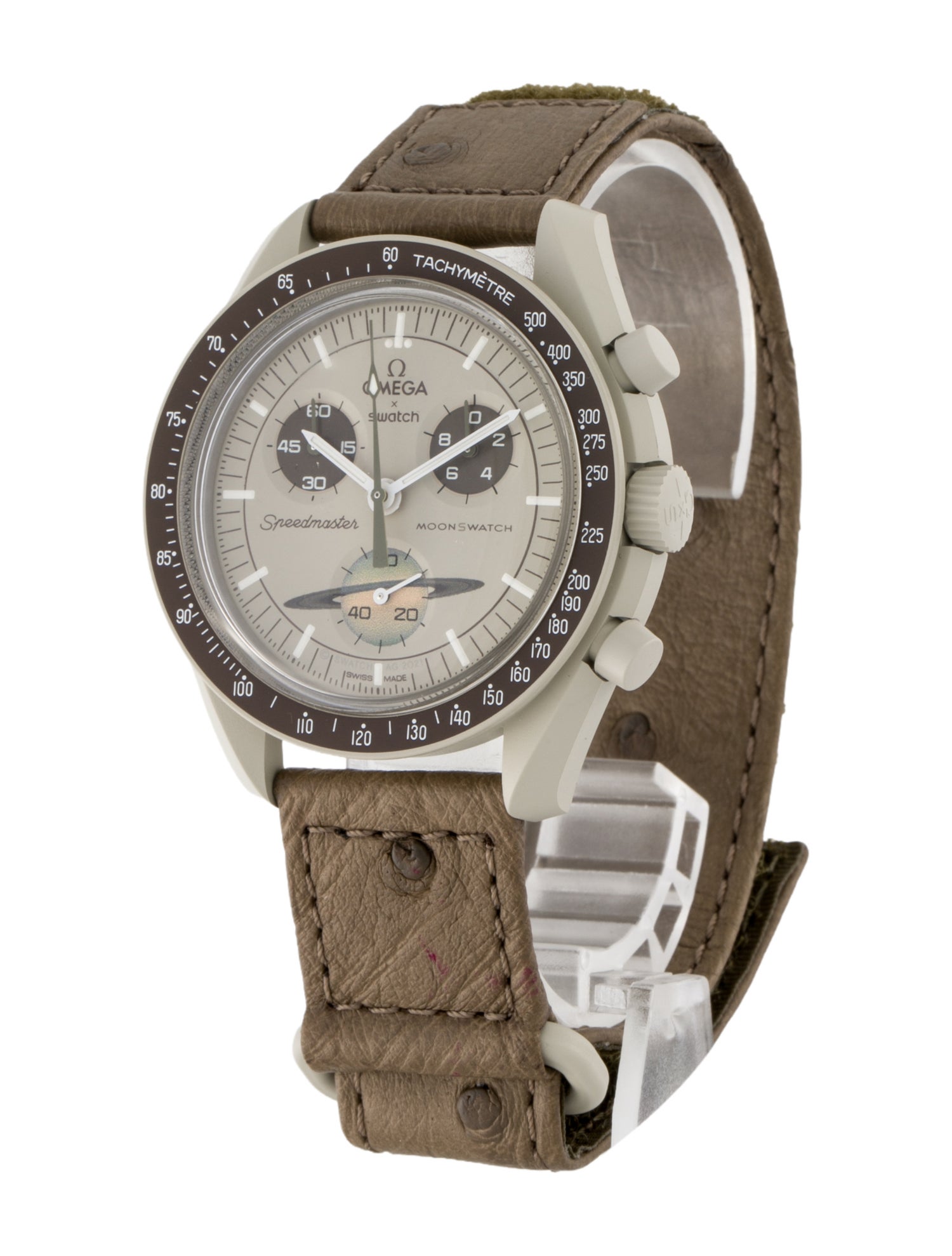 Omega x Swatch x Harvey Nichols 'Ostrich Leather' Mission to Saturn Edition Watch