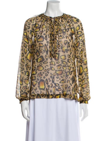 On The Island Tops Silk Animal Print Blouse S