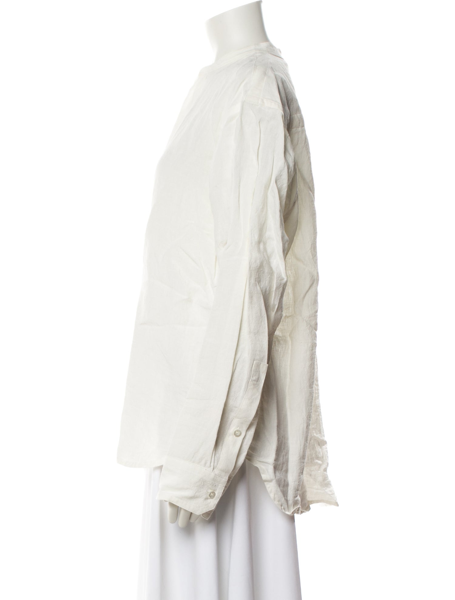 Sophie d'Hoore Mock Neck Long Sleeve Button-Up Top