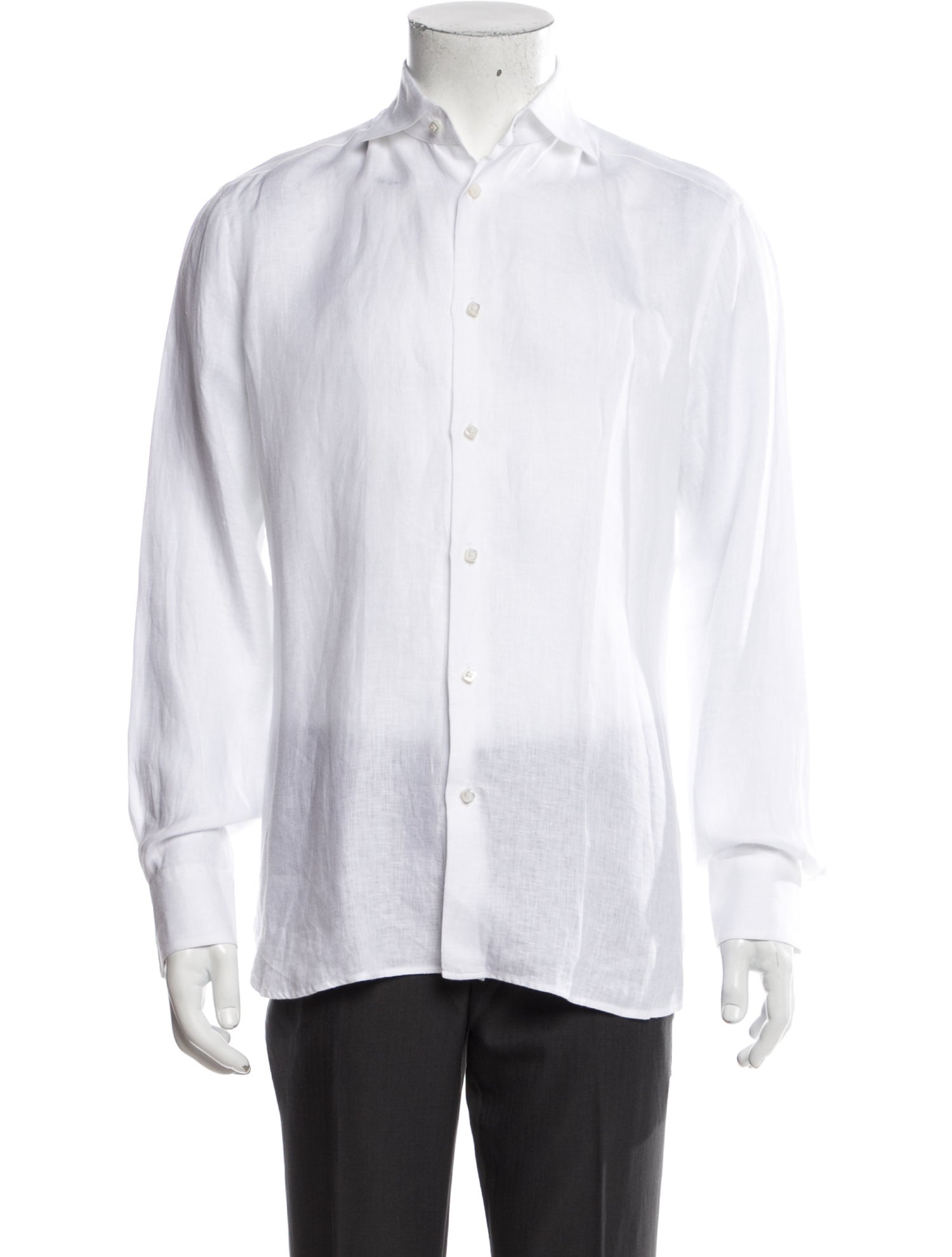 100% Capri Linen Long Sleeve Dress Shirt - White Dress Shirts, Clothing ...