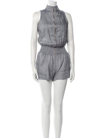 100% Capri Linen Mock Neck Romper