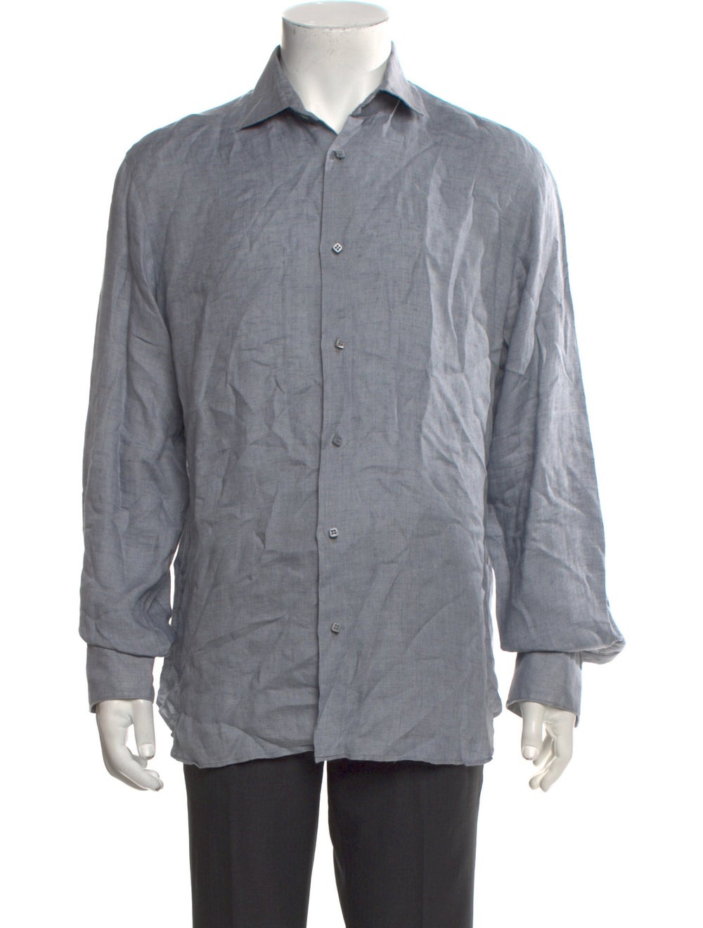 100% Capri Linen Shirt Grey Cutaway Collar Long Sleev… - Gem
