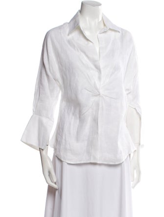 100% Capri Linen Three-Quarter Sleeve Button-Up Top