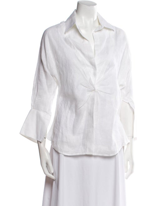 100% Capri Linen Three-Quarter Sleeve Button-Up Top