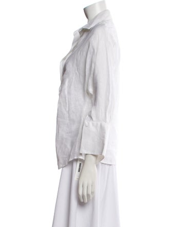 100% Capri Linen Three-Quarter Sleeve Button-Up Top