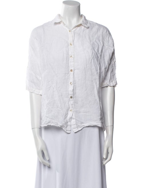 100% Capri Linen Three-Quarter Sleeve Button-Up Top