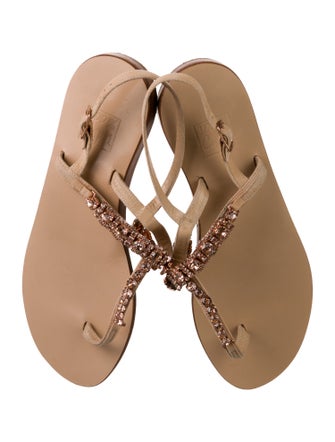 100% Capri Leather Crystal Embellishments T-Strap Sandals