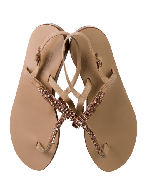 100% Capri Leather Crystal Embellishments T-Strap Sandals